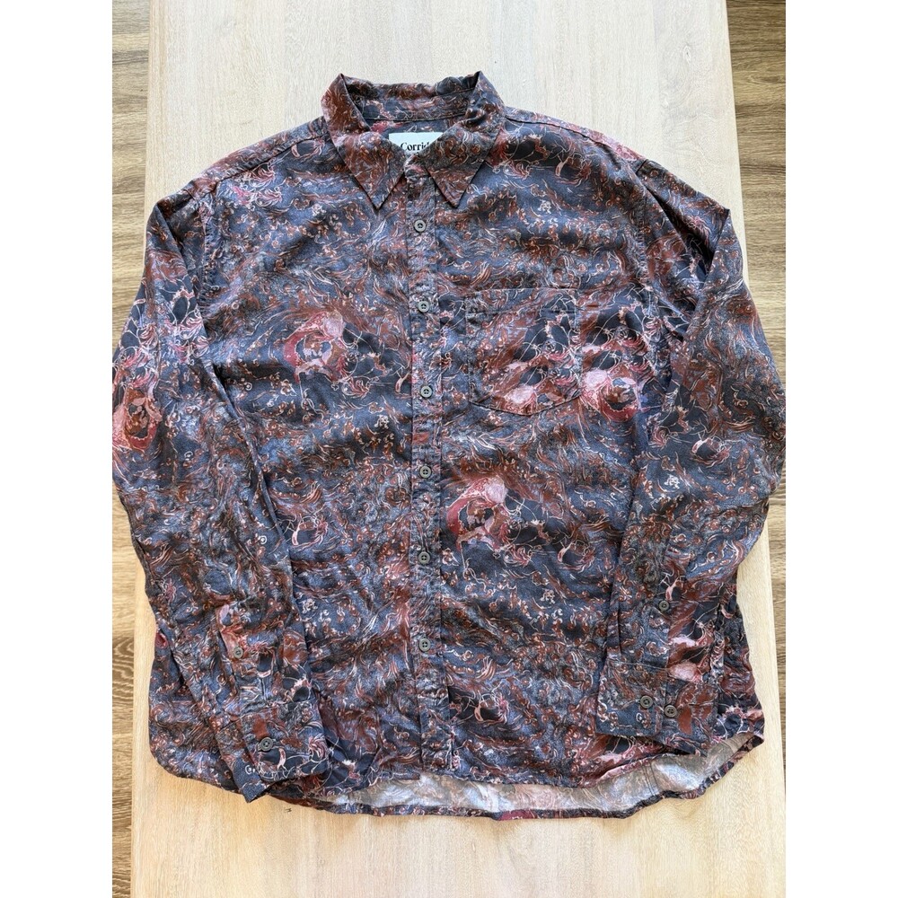 Corridor Men's Button Up Shirt Navy Maroon Print Size Large